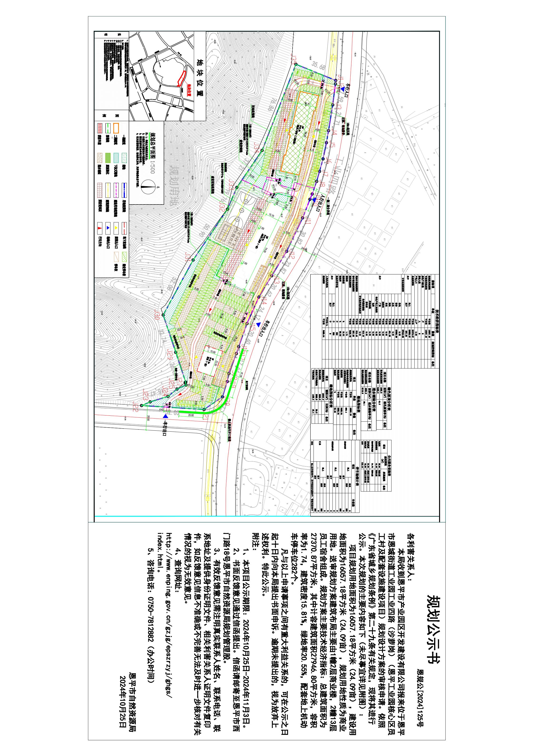 恩规公[2024]125号规划公示书关于欧亚国际官网
恩城街道工业园工业四路（沙萝岗）（欧亚国际工业园核心区员工村及配套设施建设项目）规划总平面设计方案的公示l_00.jpg
