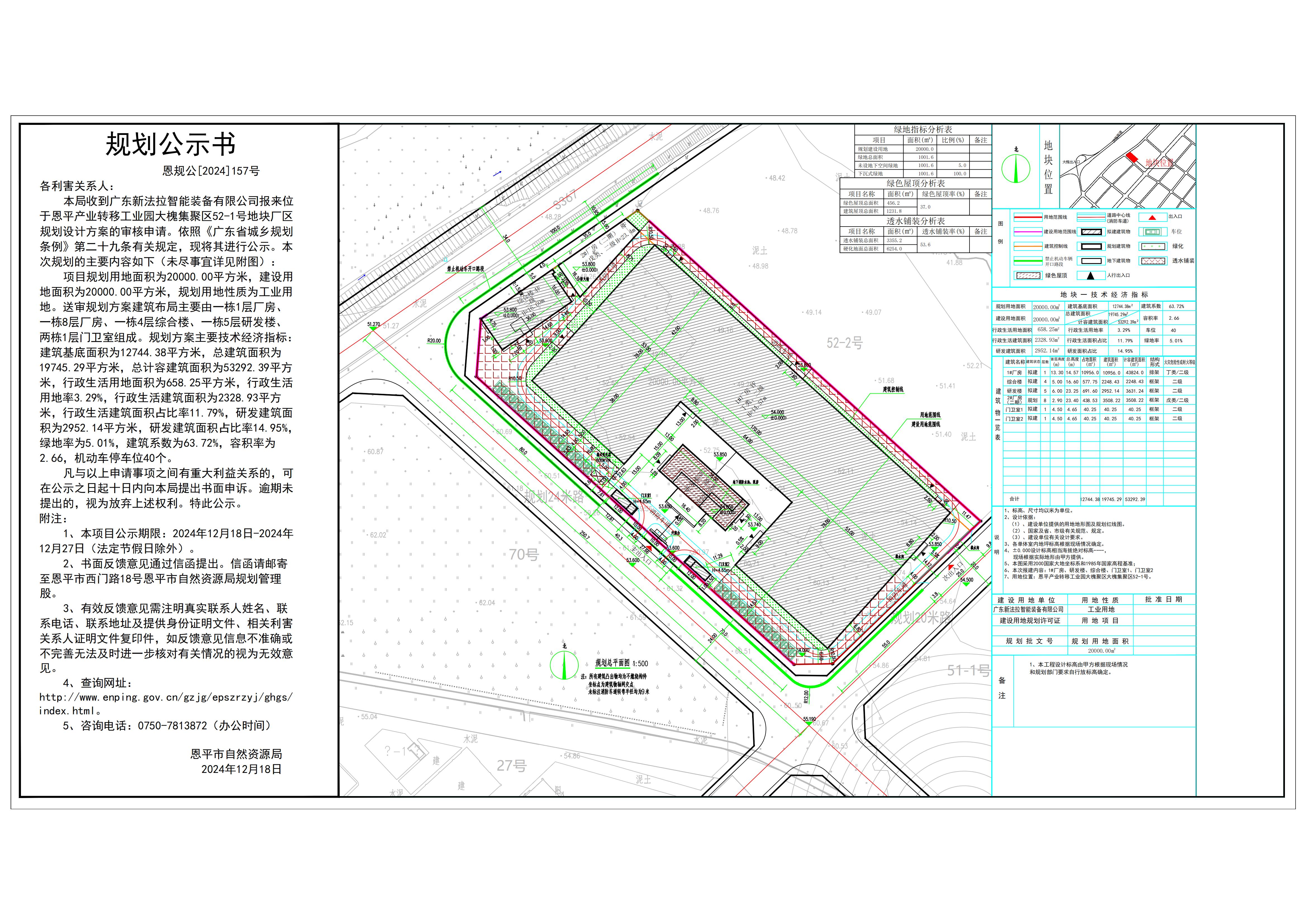 恩规公[2024]157号 规划公示书 关于欧亚国际产业转移工业园大槐集聚区52-1号（广东新法拉智能装备有限公司）的公示.jpg